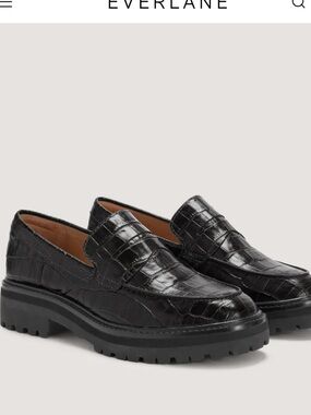 Everlane The Lug Loafer in Black Crocodile Size 6.5